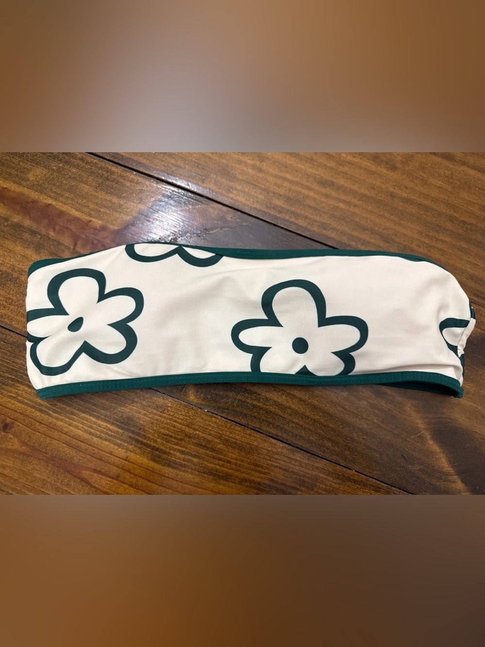 Floral Print Bandeau Bikini Top — Cream & Dark Green